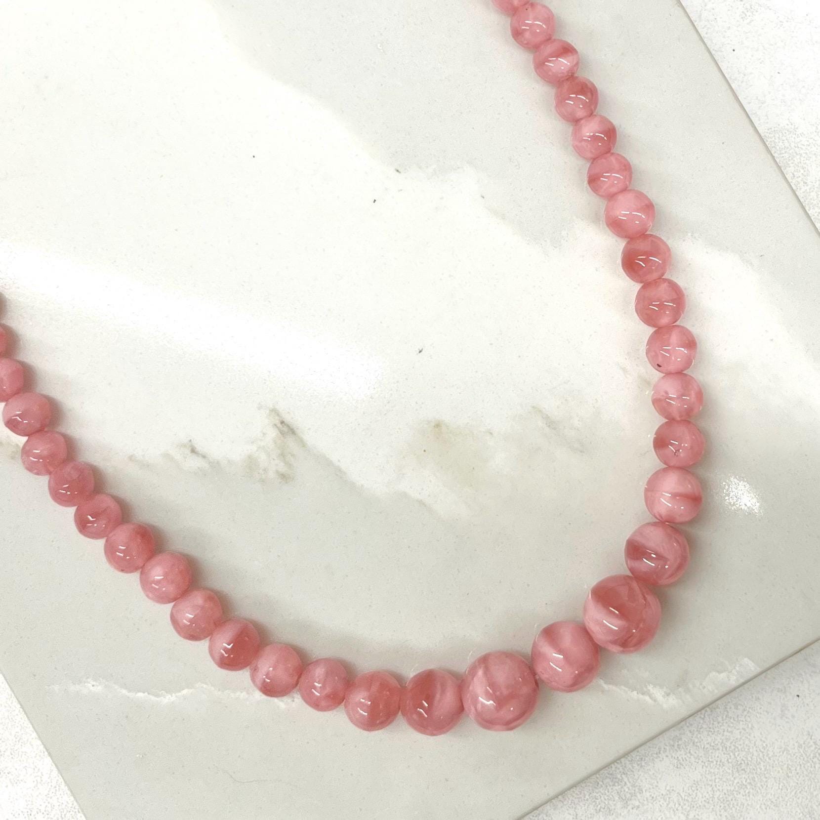 Vintage 1950’s Pink Czech Glass Graduated Bead Necklace 16.5” Long MillyOliverVintage