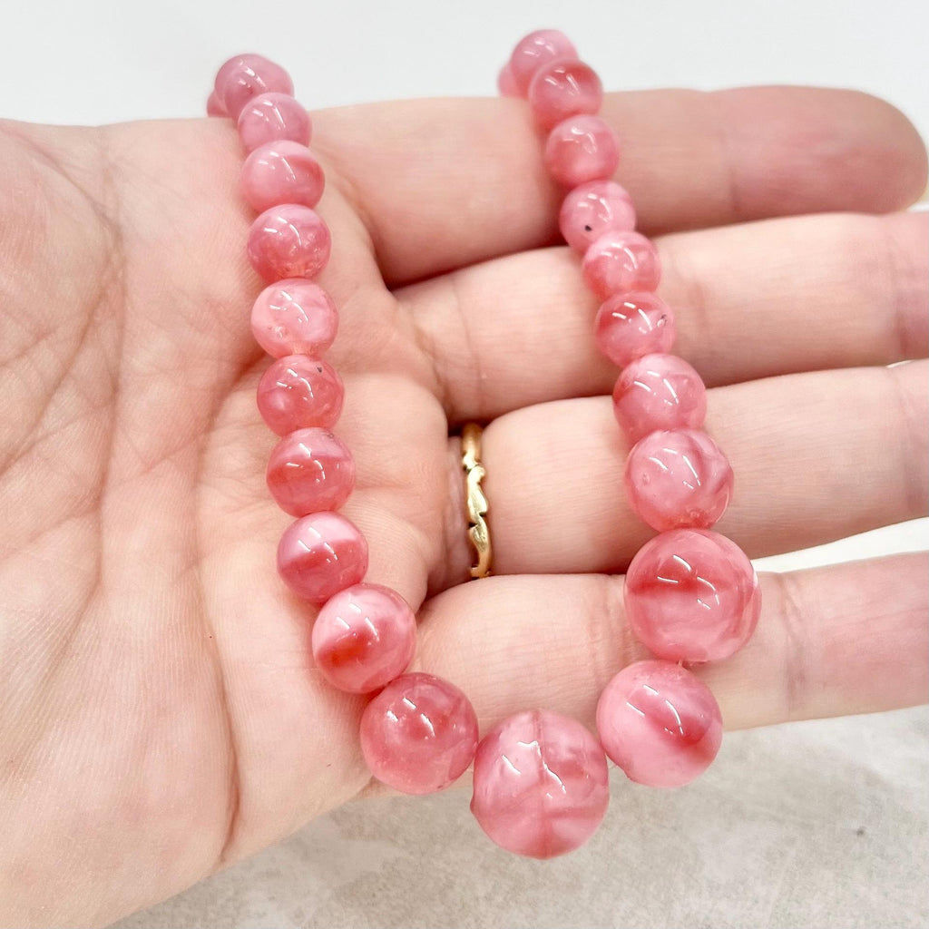 Vintage 1950’s Pink Czech Glass Graduated Bead Necklace 16.5” Long MillyOliverVintage