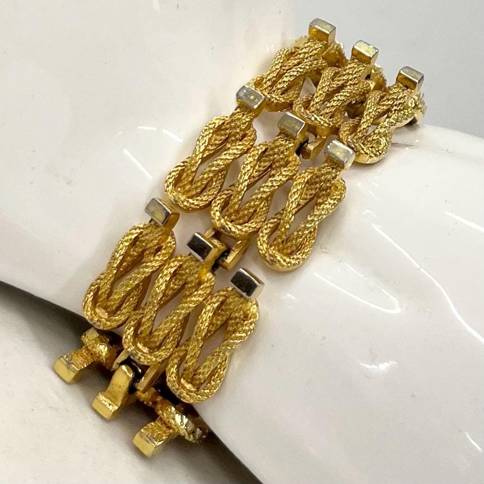 Vintage Gold Plate 1960’s 1970’s Triple Row Knot Link Bracelet Brutalist Modernist Jewellery MillyOliverVintage