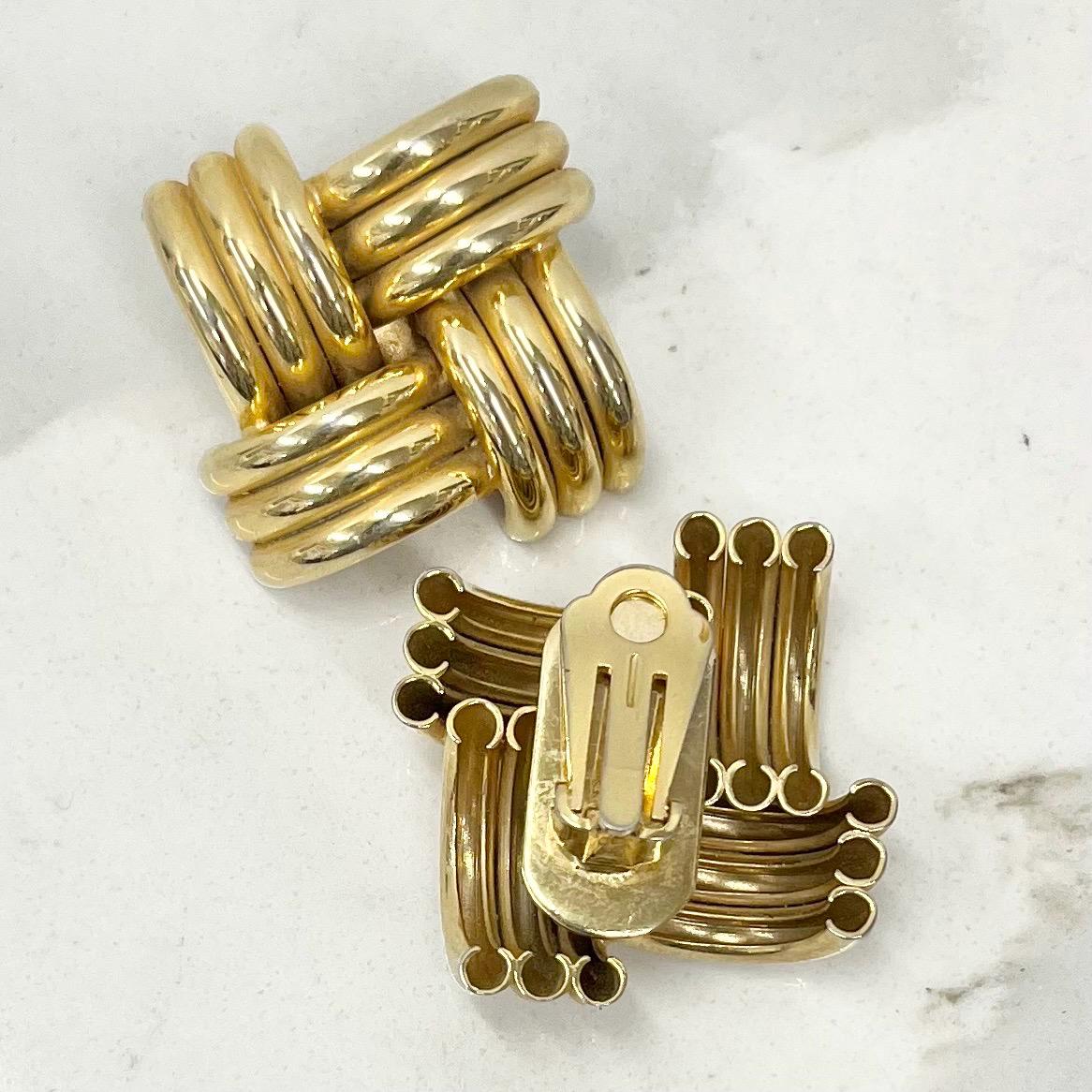 Large Oversized Vintage Gold Tone Knot Effect Clip on Earrings 1980’s - 1990’s MillyOliverVintage