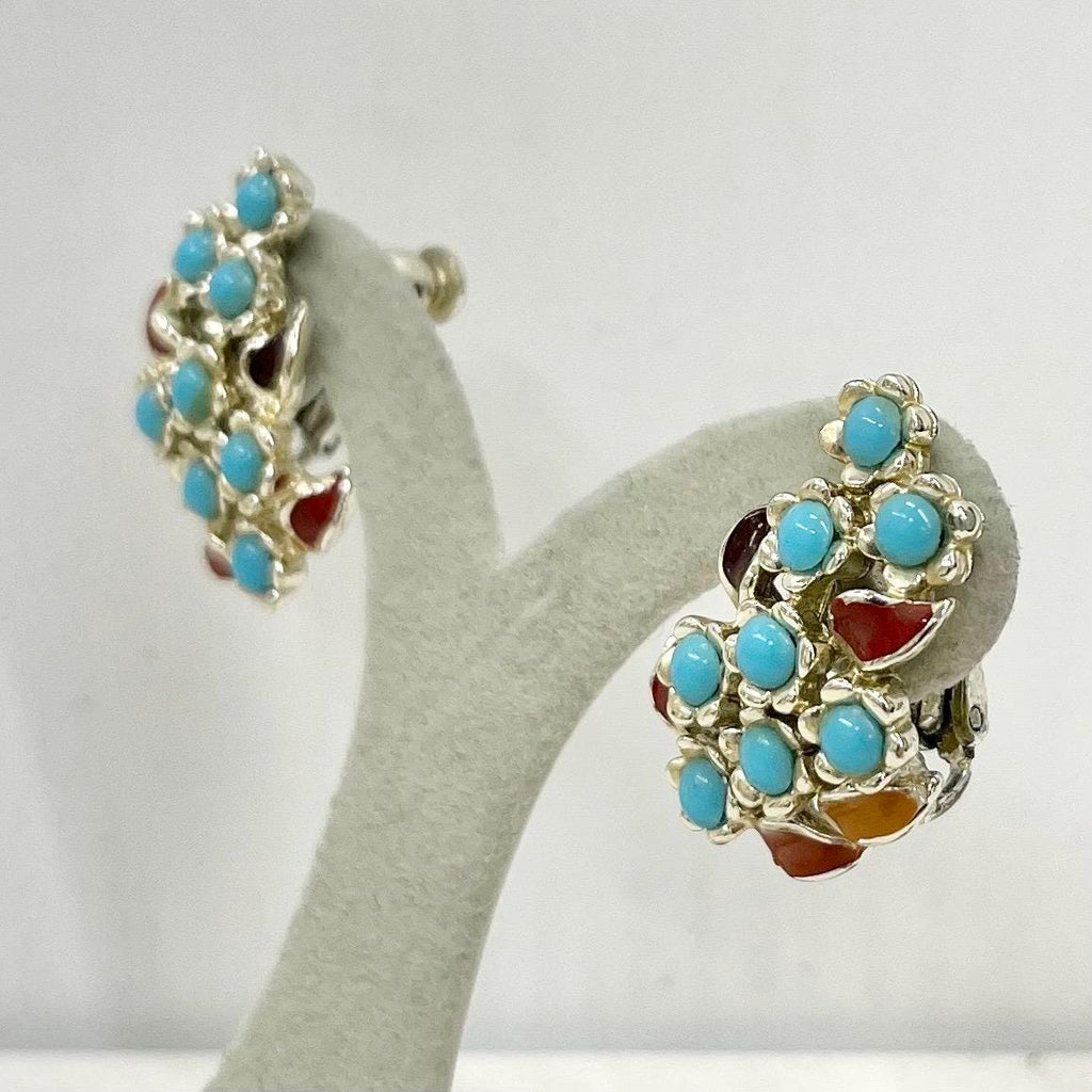 Vintage Faux Turquoise Blue & Enamel Jewelcraft Clip On Earrings Gold Plated Hollywood Glamour MillyOliverVintage