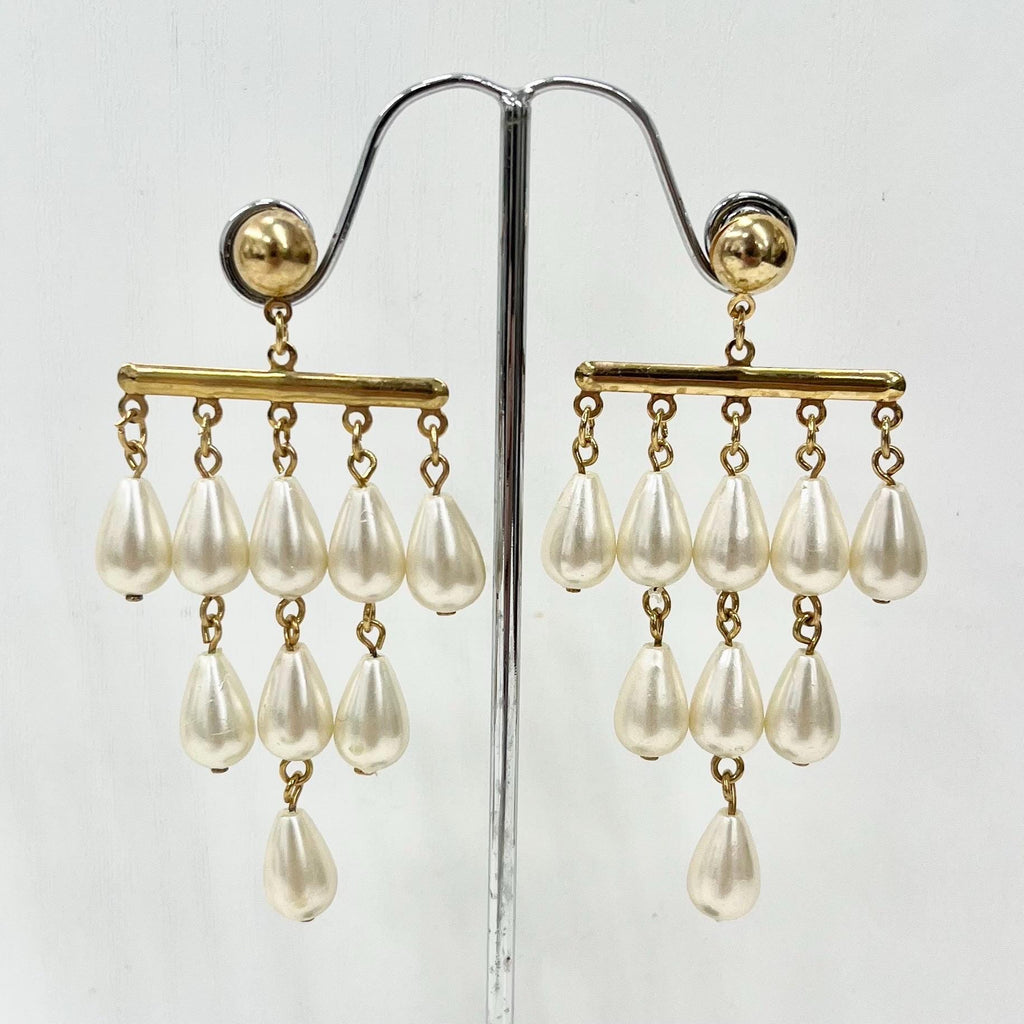Vintage Gold Tone Chandelier Pearl Drip Earrings for Pierced Ears 1980’s - 1990’s MillyOliverVintage