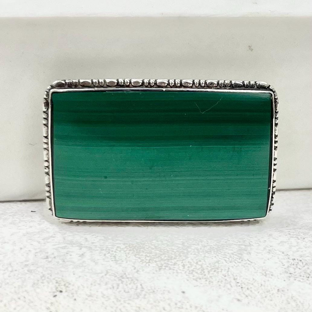 Art Deco Sterling Silver & Green Malachite Brooch MillyOliverVintage