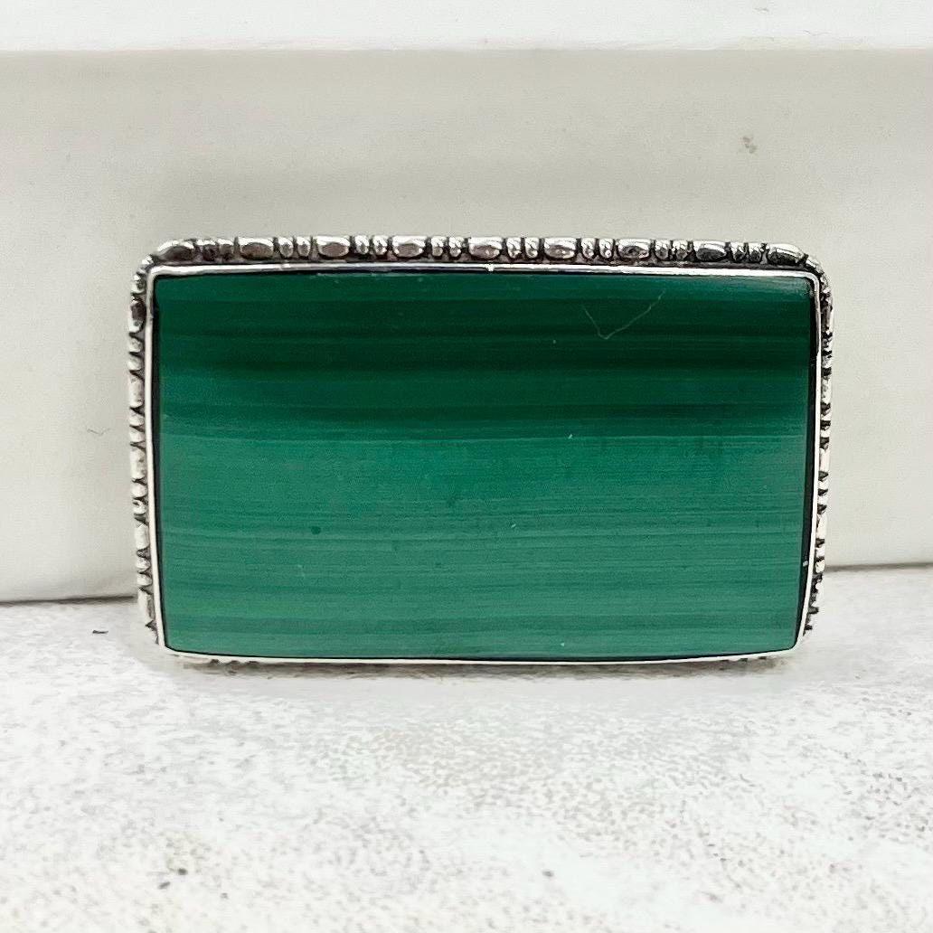 Art Deco Sterling Silver & Green Malachite Brooch MillyOliverVintage