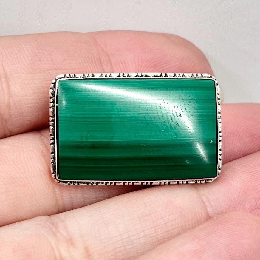 Art Deco Sterling Silver & Green Malachite Brooch MillyOliverVintage