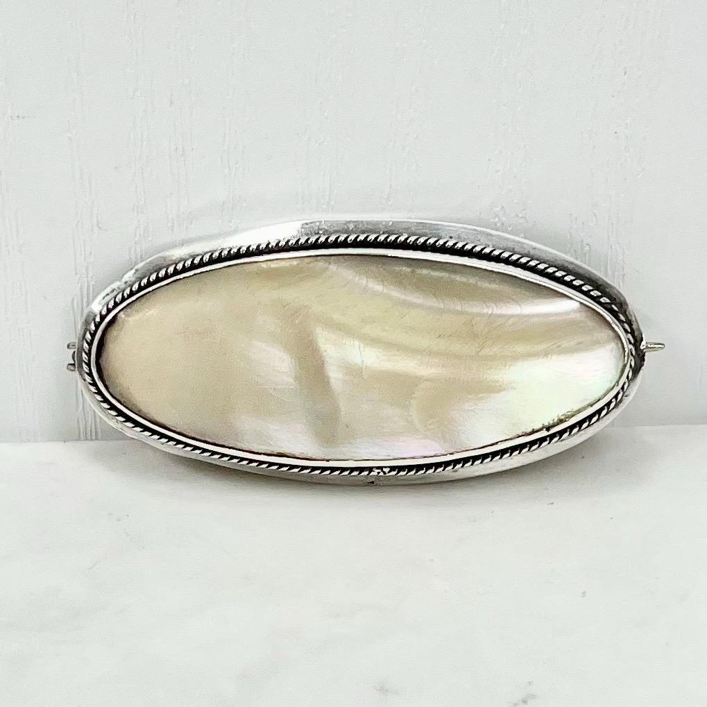 Antique Vintage White Metal & Mother of Pearl Oval Brooch MillyOliverVintage