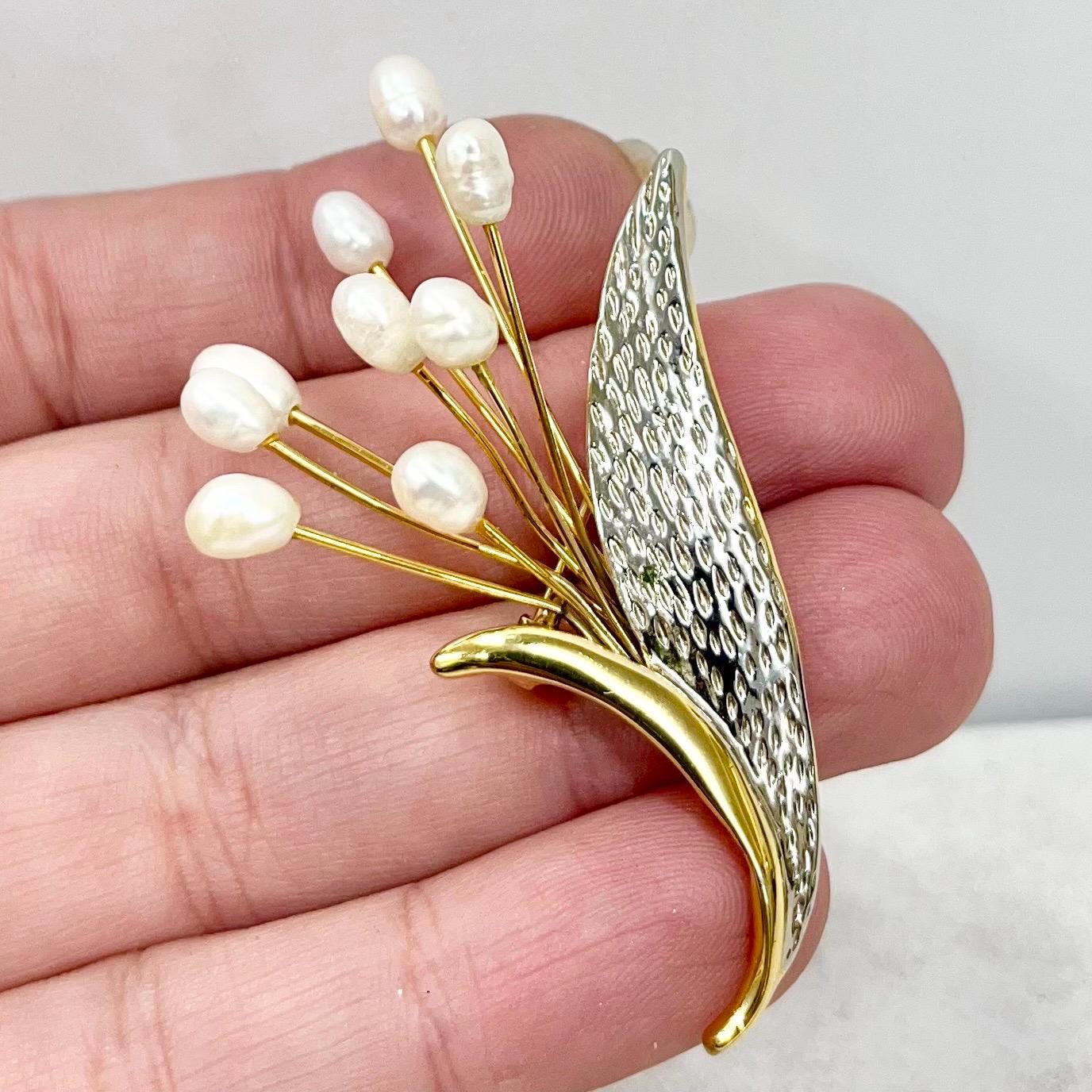 Vintage Gold and Silver Tone Freshwater Pearl Floral Brooch MillyOliverVintage