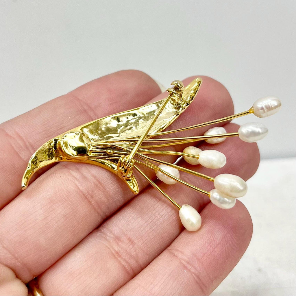 Vintage Gold and Silver Tone Freshwater Pearl Floral Brooch MillyOliverVintage