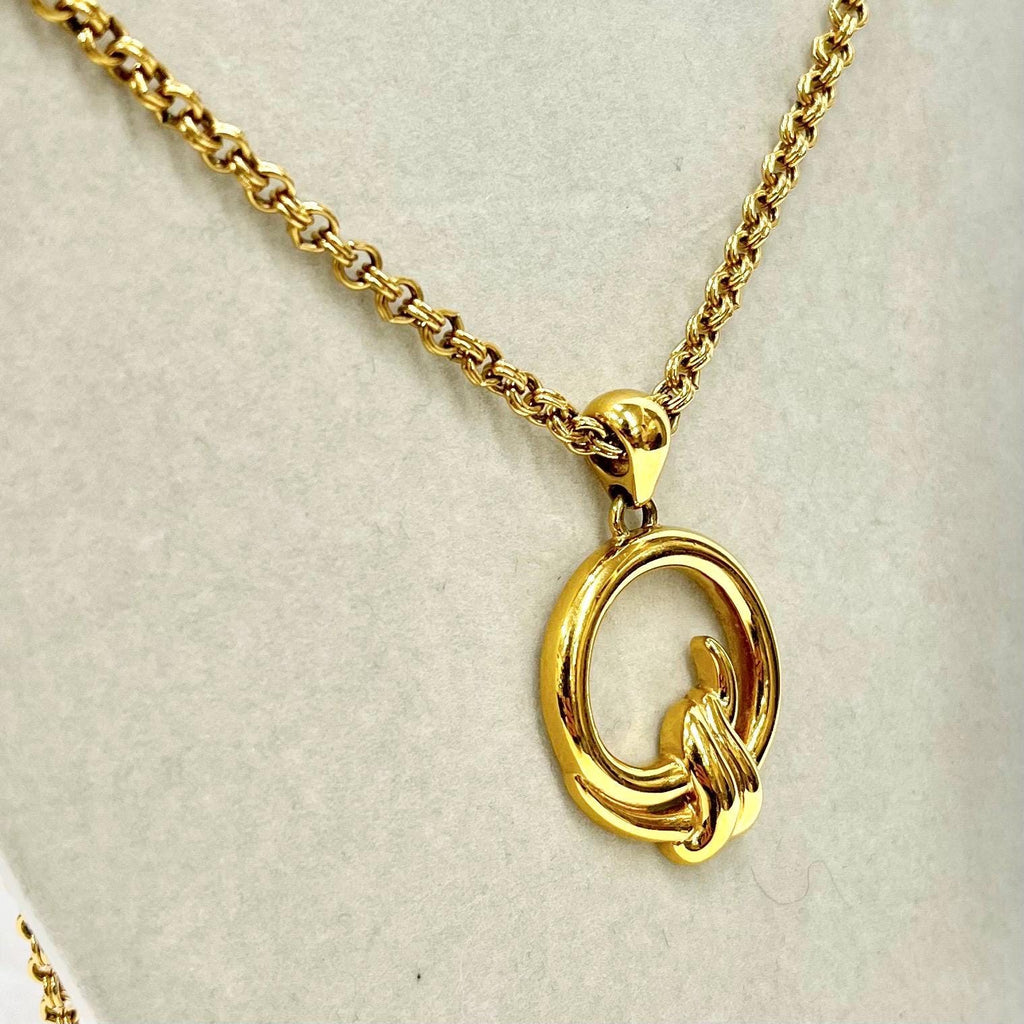 Vintage 1970‘s Gold Plate Circular Ribbon Monet Pendant Necklace with a 24” Chunky Chain MillyOliverVintage