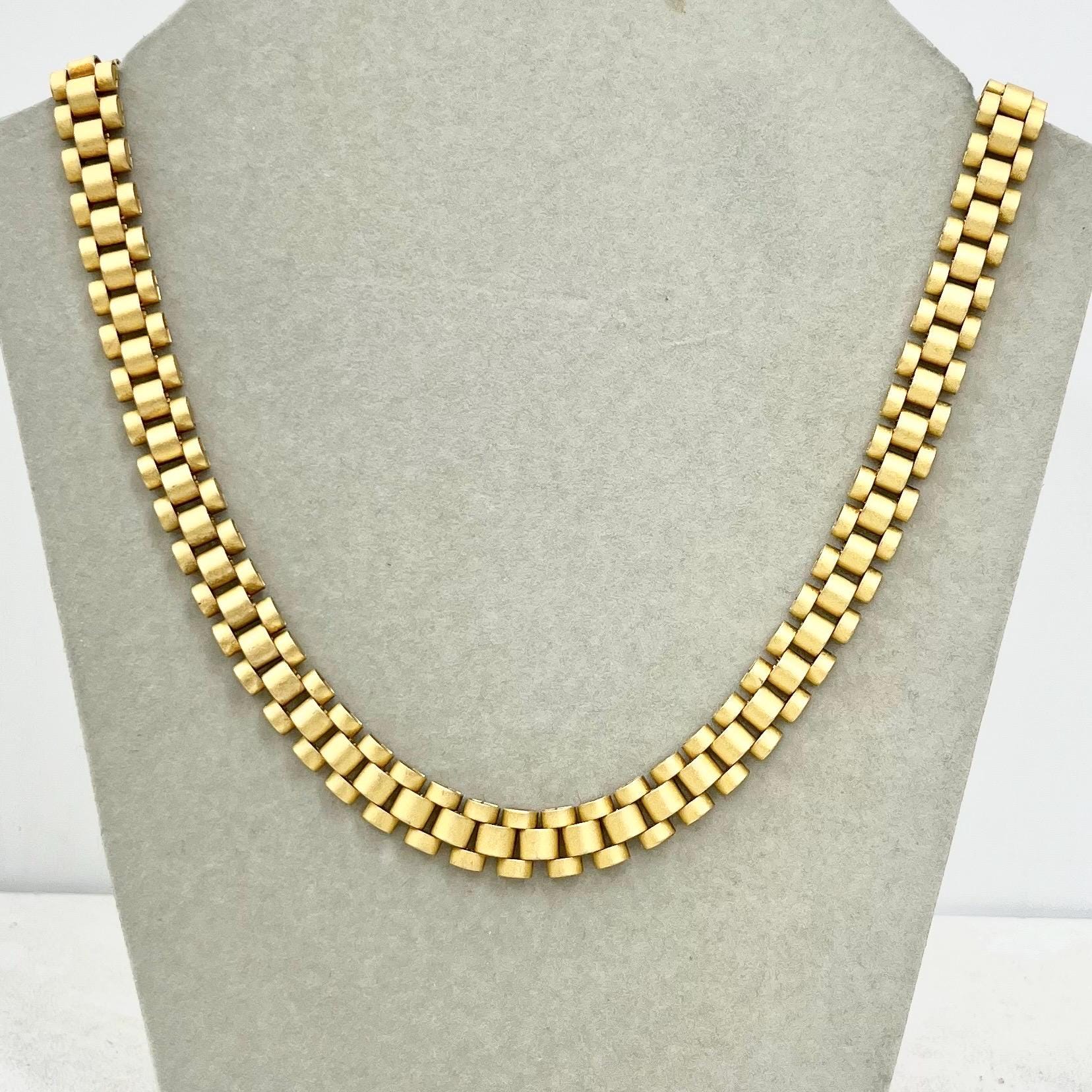 Vintage Unusual Matte Gold Plate Flat Link Collar Necklace - Designer Jewellery MillyOliverVintage
