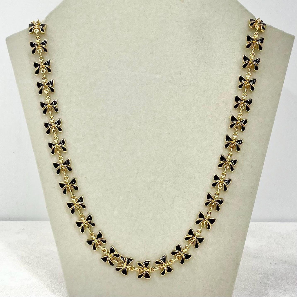 Vintage Unusual Gold Plate Black Enamelled Butterfly Link Necklace 28” Long MillyOliverVintage