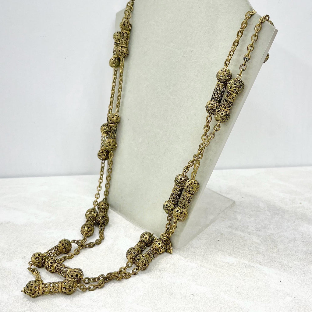 Vintage Brass Filigree Bead Link Chain Necklace 62” Long with No Clasp MillyOliverVintage