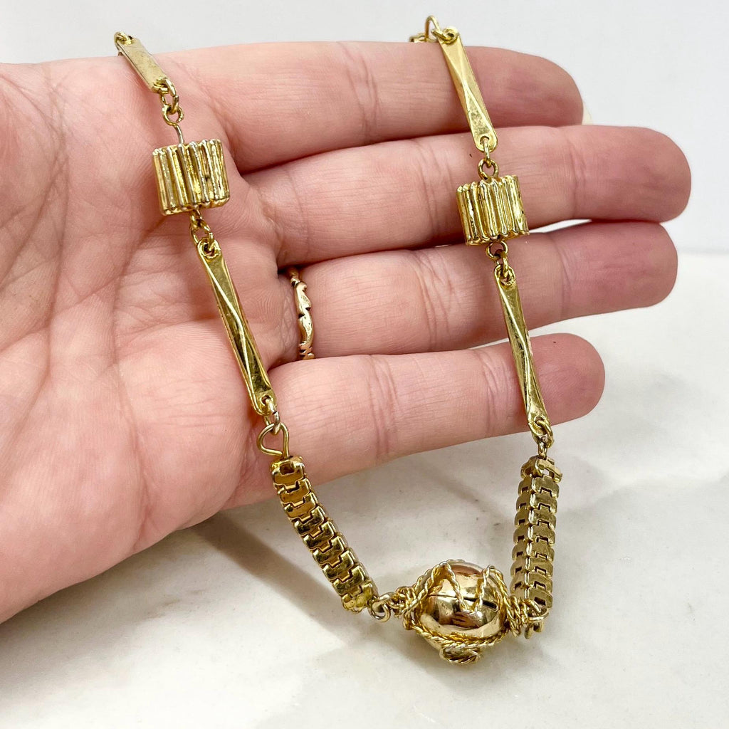 Vintage Unusual Shiny Gold Plate Mixed Link Necklace - Designer Jewellery MillyOliverVintage