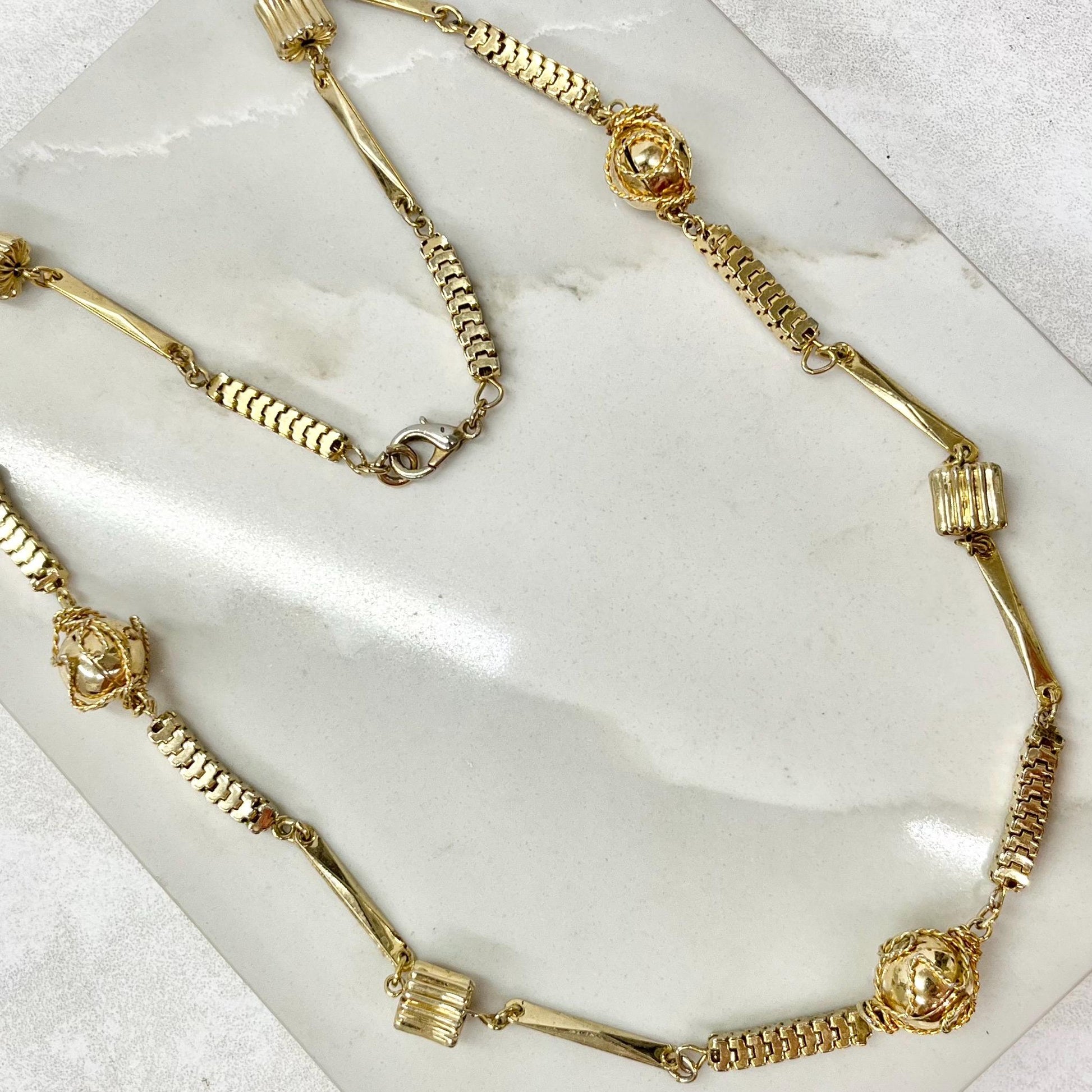 Vintage Unusual Shiny Gold Plate Mixed Link Necklace - Designer Jewellery MillyOliverVintage