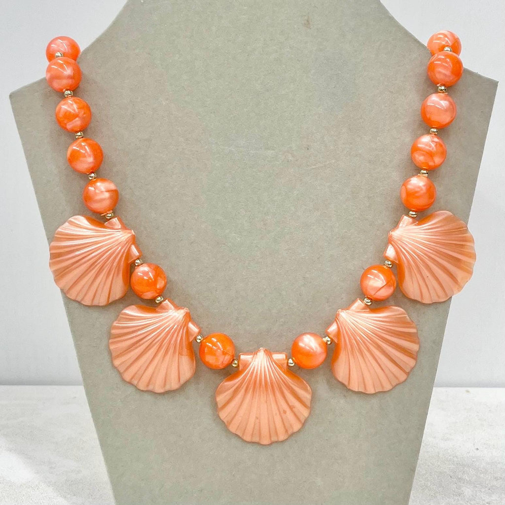 Vintage Peach Lucite Sea Shell Necklace - 1970’s 1980’s Statement Jewellery MillyOliverVintage