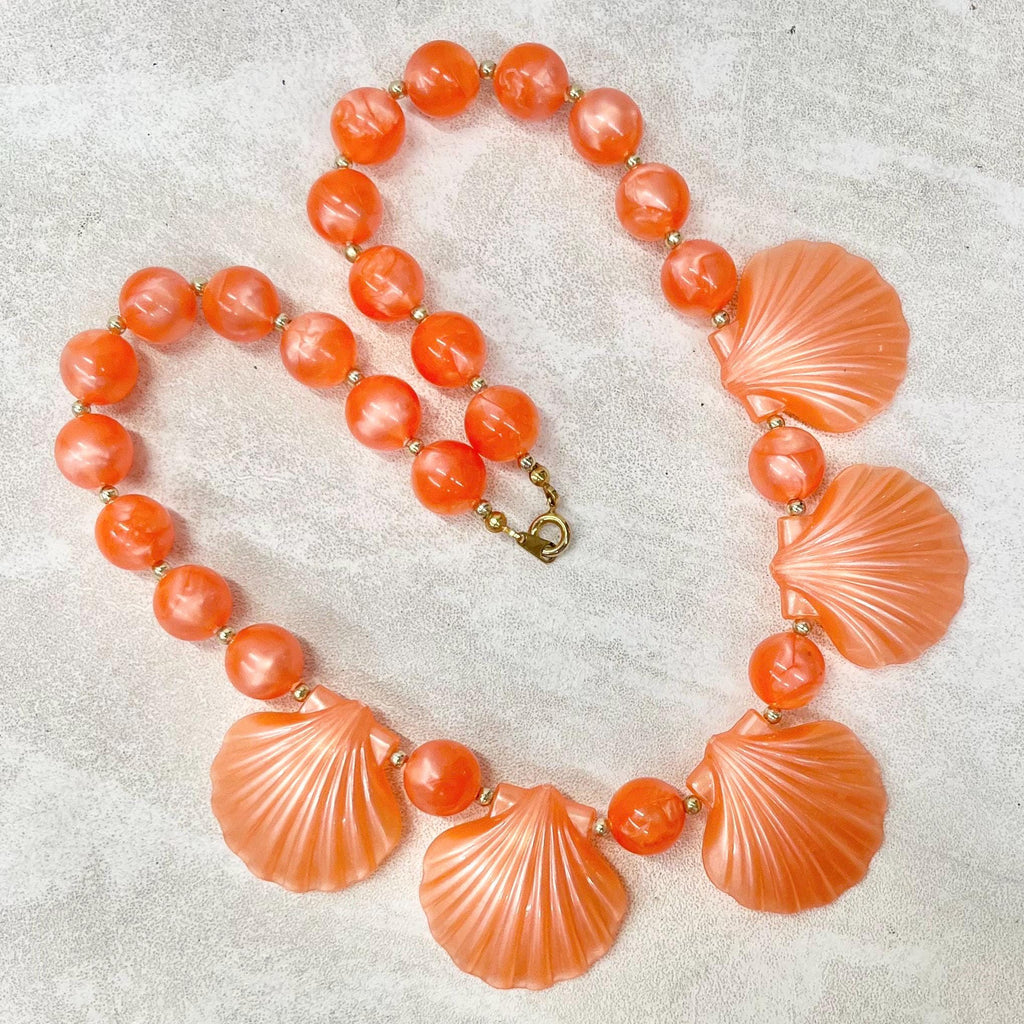 Vintage Peach Lucite Sea Shell Necklace - 1970’s 1980’s Statement Jewellery MillyOliverVintage
