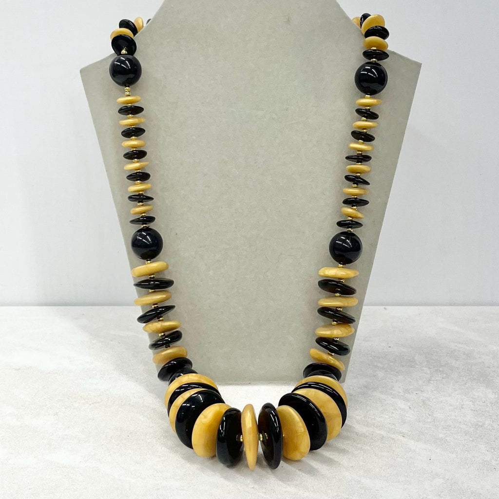 Vintage Black & Yellow Acrylic / Plastic Chunky Disc Bead Necklace - 24" MillyOliverVintage