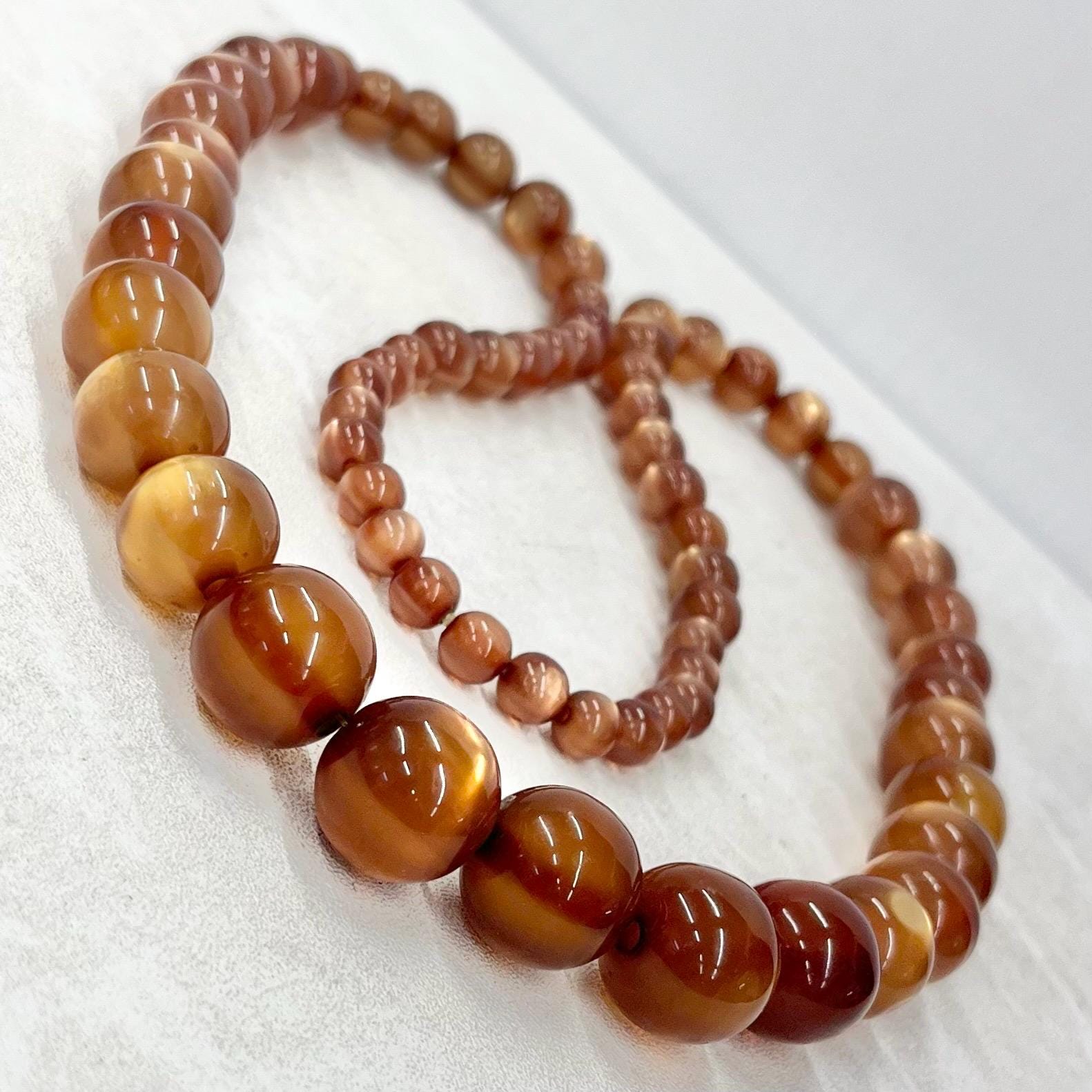 Vintage Chunky Golden Topaz Colour Cats Eye Style Early Acrylic Bead Necklace Statement Piece Vintage 28” Long MillyOliverVintage