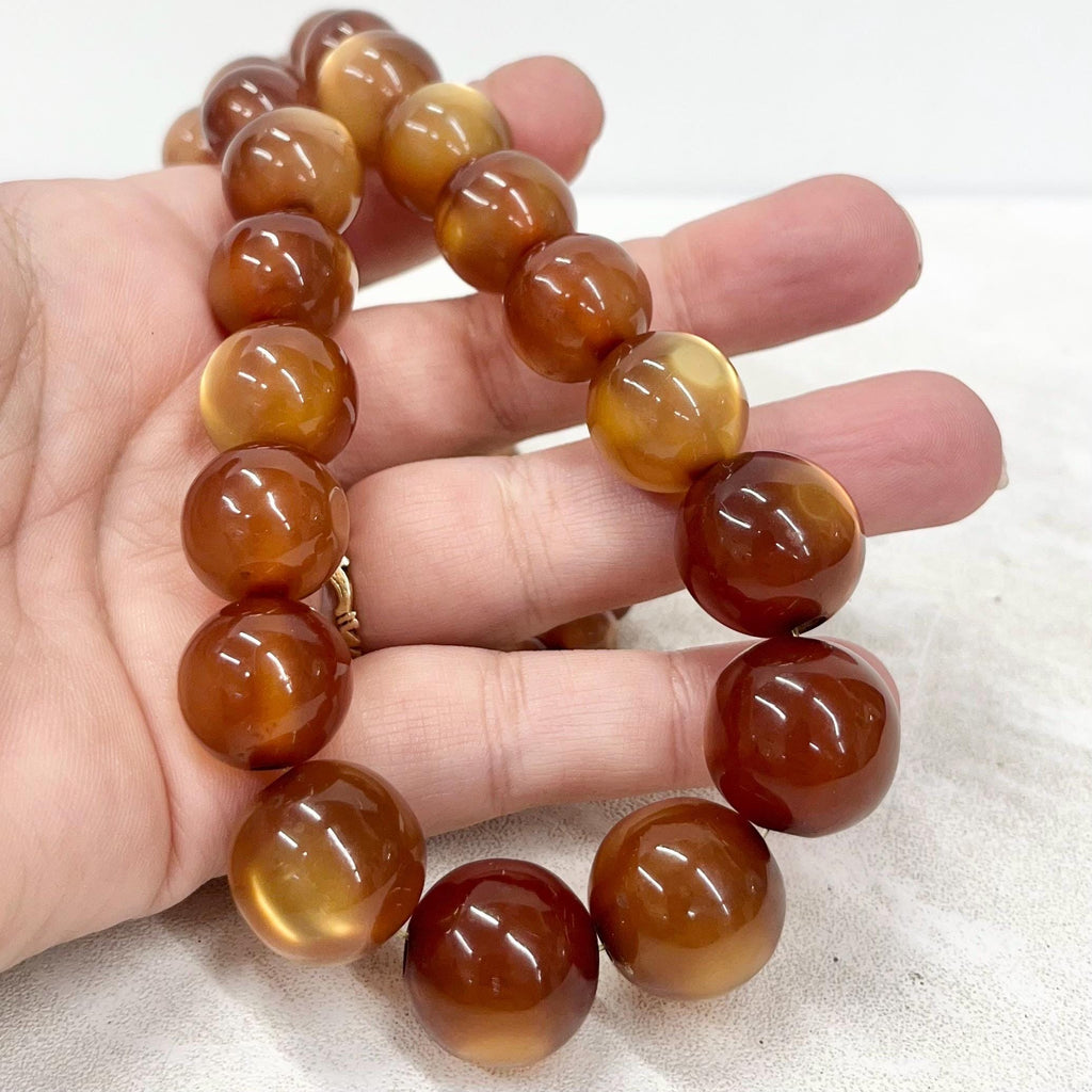 Vintage Chunky Golden Topaz Colour Cats Eye Style Early Acrylic Bead Necklace Statement Piece Vintage 28” Long MillyOliverVintage