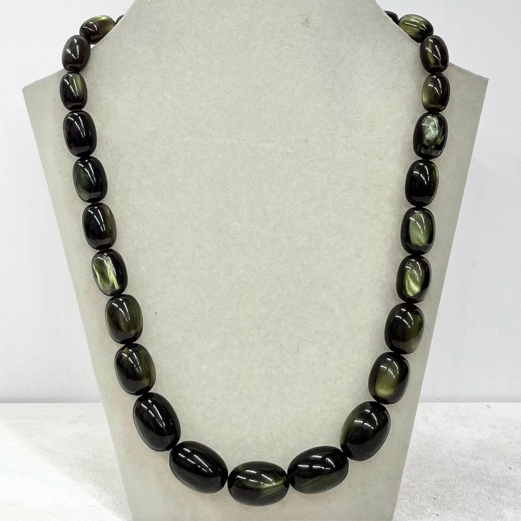 Vintage Chunky Green Cats Eye Swirl Early Plastic / Bakelite Necklace Statement Piece Vintage Jewellery 20” Long MillyOliverVintage