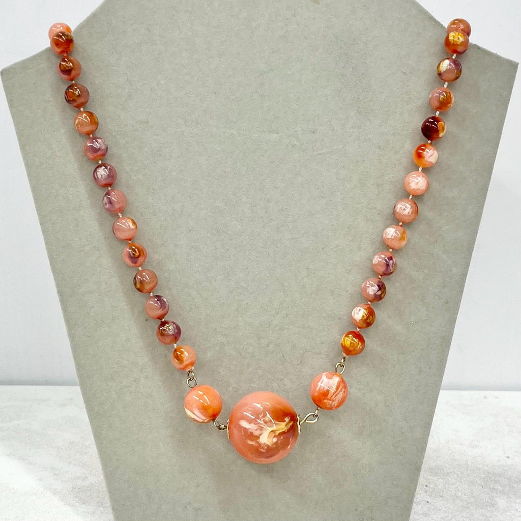 Vintage Chunky Mottled Orange Acrylic Plastic Bead Necklace Statement Piece Vintage 25” Long MillyOliverVintage
