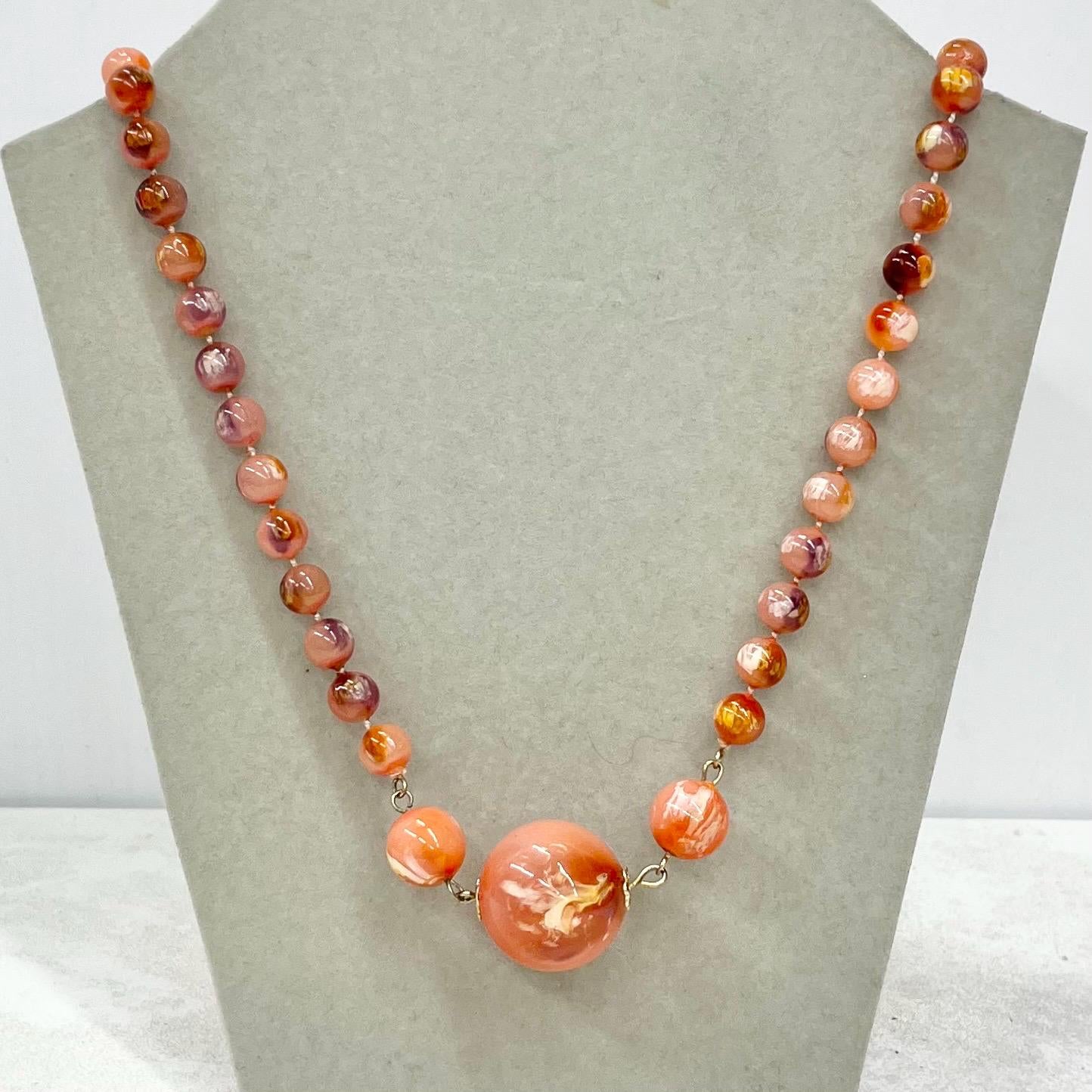 Vintage Chunky Mottled Orange Acrylic Plastic Bead Necklace Statement Piece Vintage 25” Long MillyOliverVintage