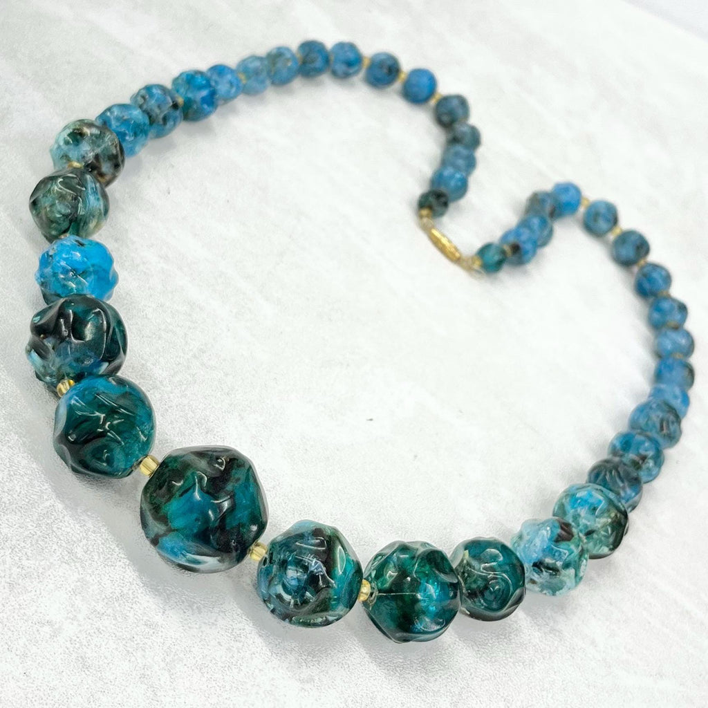 Vintage Chunky Turquoise Blue & Green Acrylic Plastic Nugget Bead Necklace 1960s - 1970’s 25” Long MillyOliverVintage