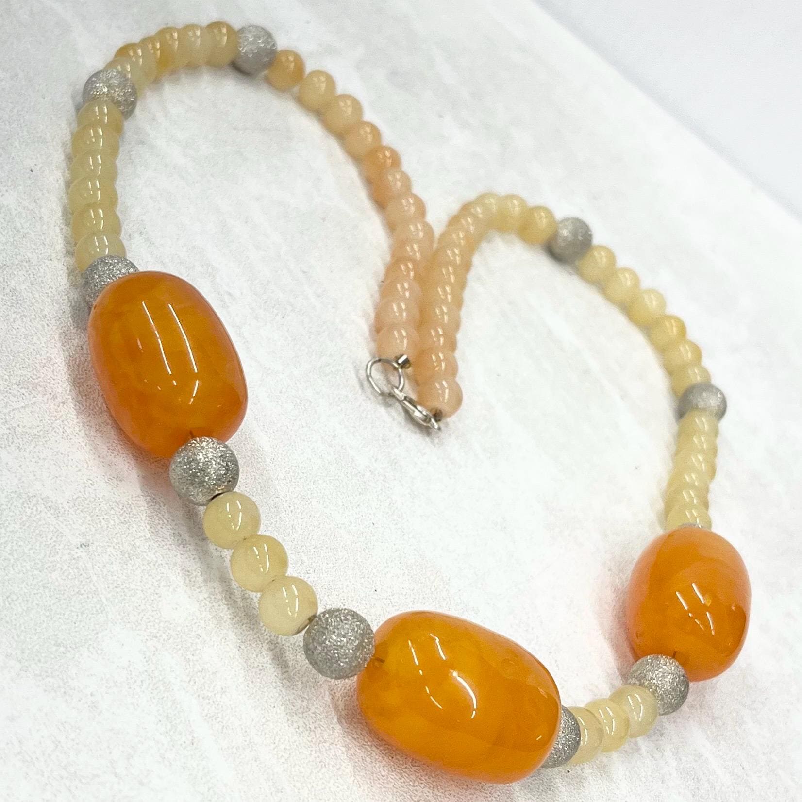 Vintage Chunky Orange & Pale Yellow Acrylic Plastic and Glass Bead Necklace 1980’s 24” Long MillyOliverVintage