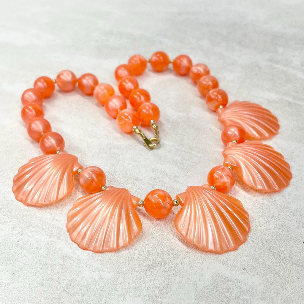 Vintage Peach Lucite Sea Shell Necklace - 1970’s 1980’s Statement Jewellery MillyOliverVintage