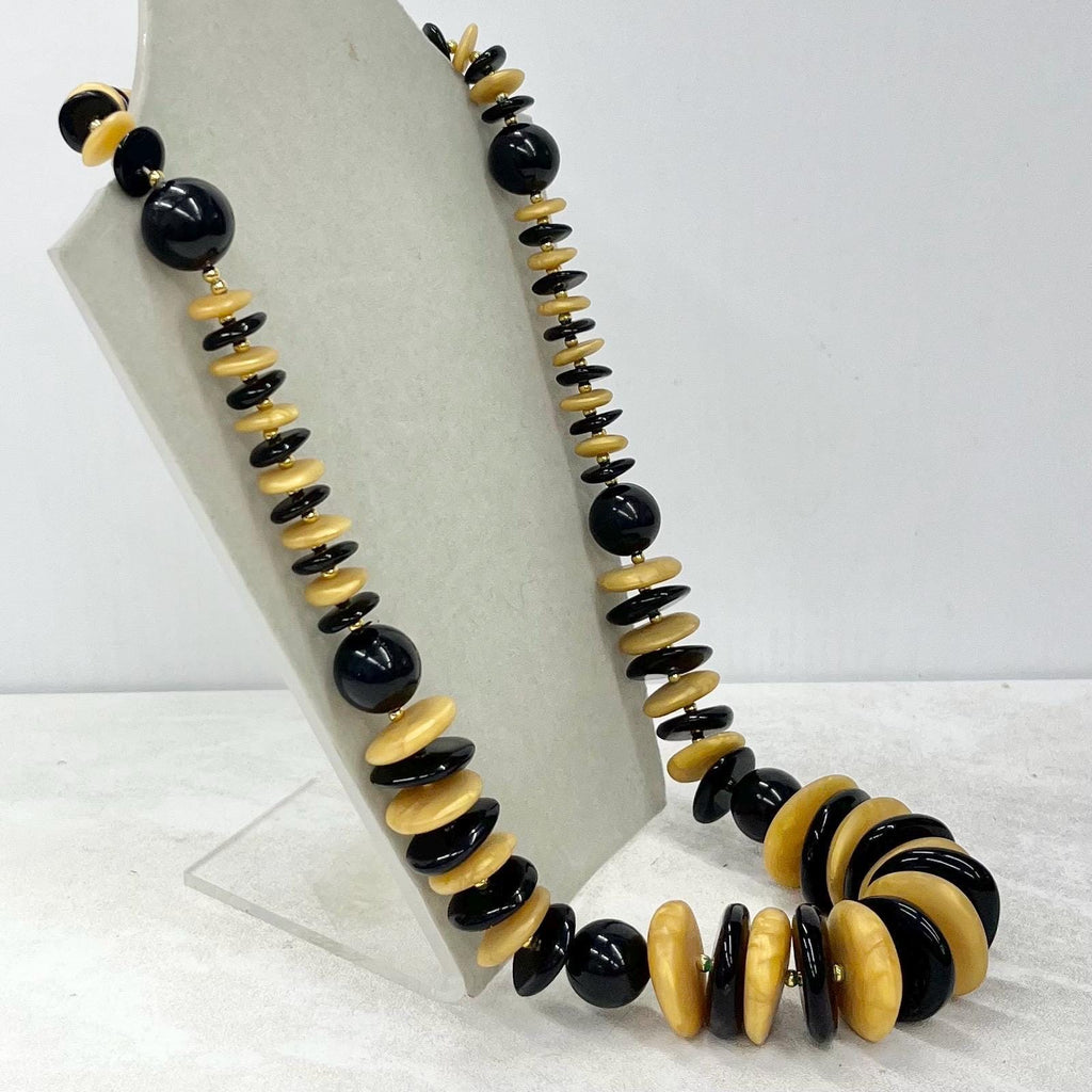 Vintage Black & Yellow Acrylic / Plastic Chunky Disc Bead Necklace - 24" MillyOliverVintage