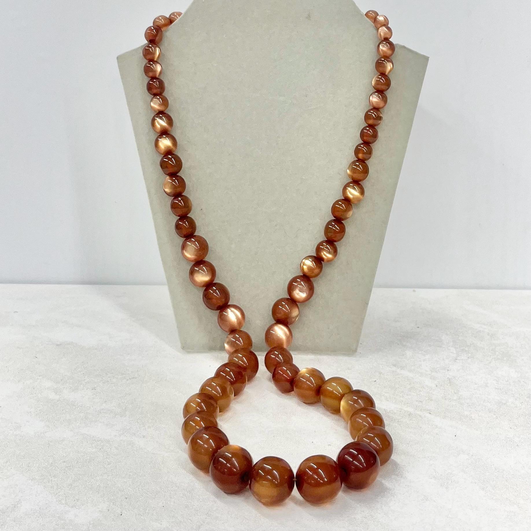 Vintage Chunky Golden Topaz Colour Cats Eye Style Early Acrylic Bead Necklace Statement Piece Vintage 28” Long MillyOliverVintage