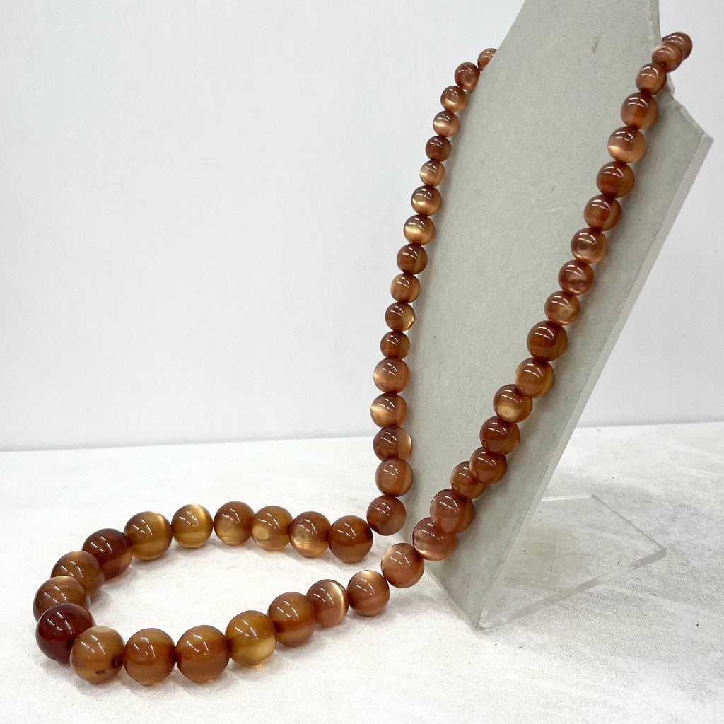 Vintage Chunky Golden Topaz Colour Cats Eye Style Early Acrylic Bead Necklace Statement Piece Vintage 28” Long MillyOliverVintage
