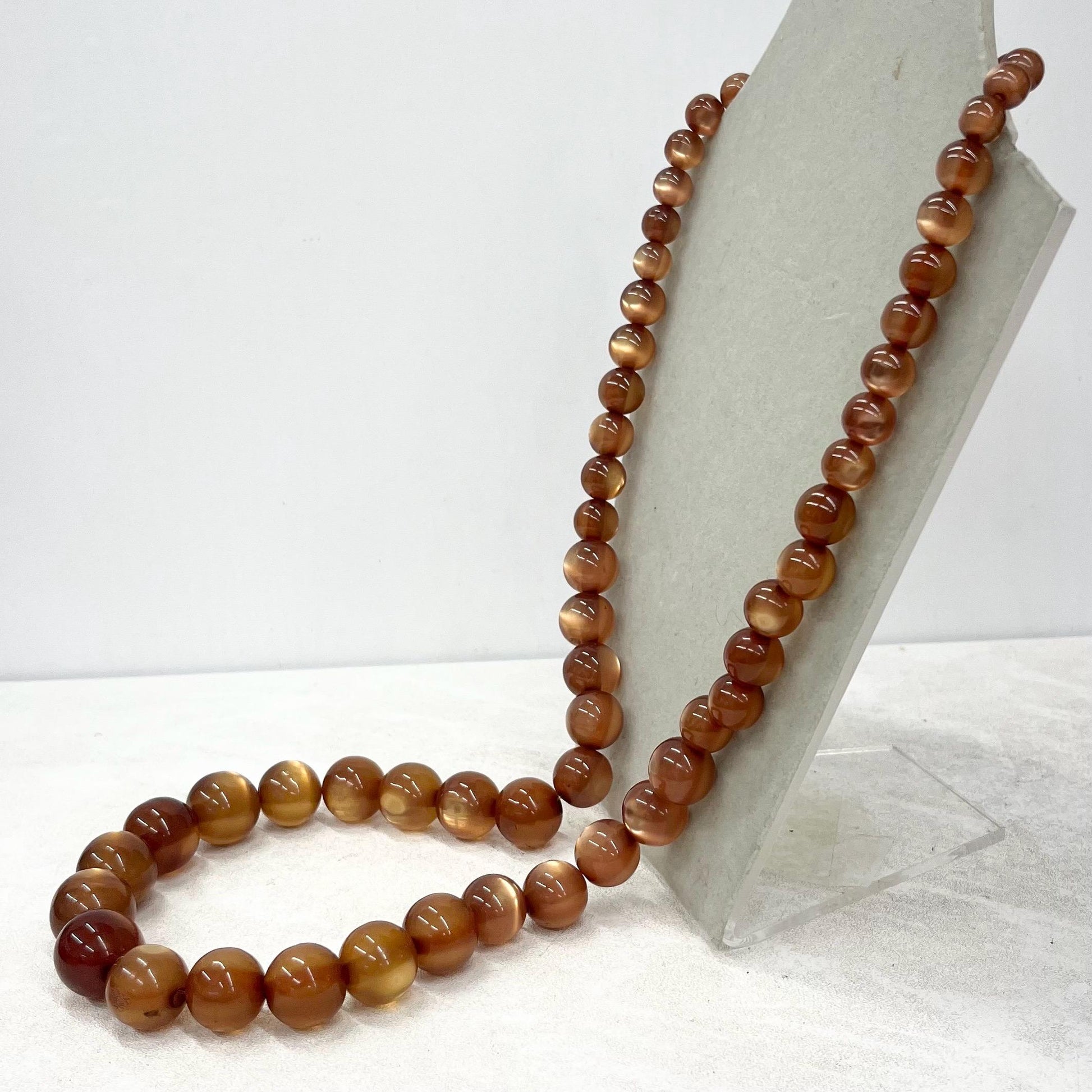 Vintage Chunky Golden Topaz Colour Cats Eye Style Early Acrylic Bead Necklace Statement Piece Vintage 28” Long MillyOliverVintage