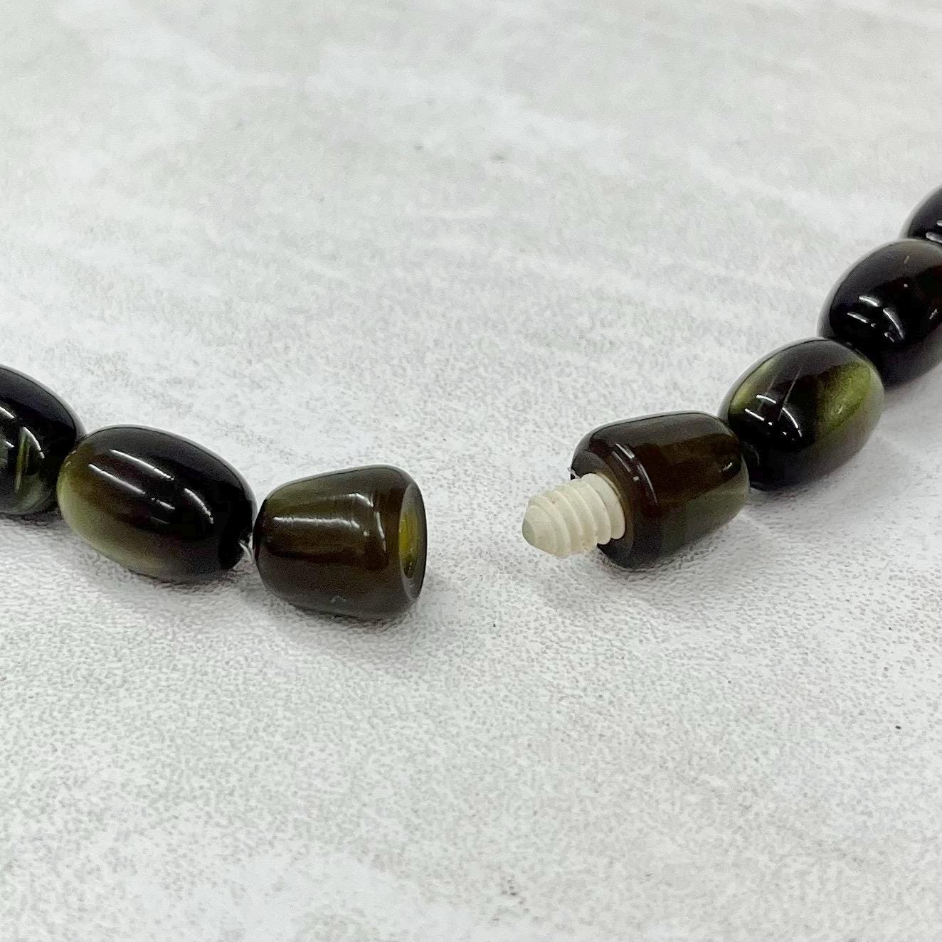 Vintage Chunky Green Cats Eye Swirl Early Plastic / Bakelite Necklace Statement Piece Vintage Jewellery 20” Long MillyOliverVintage
