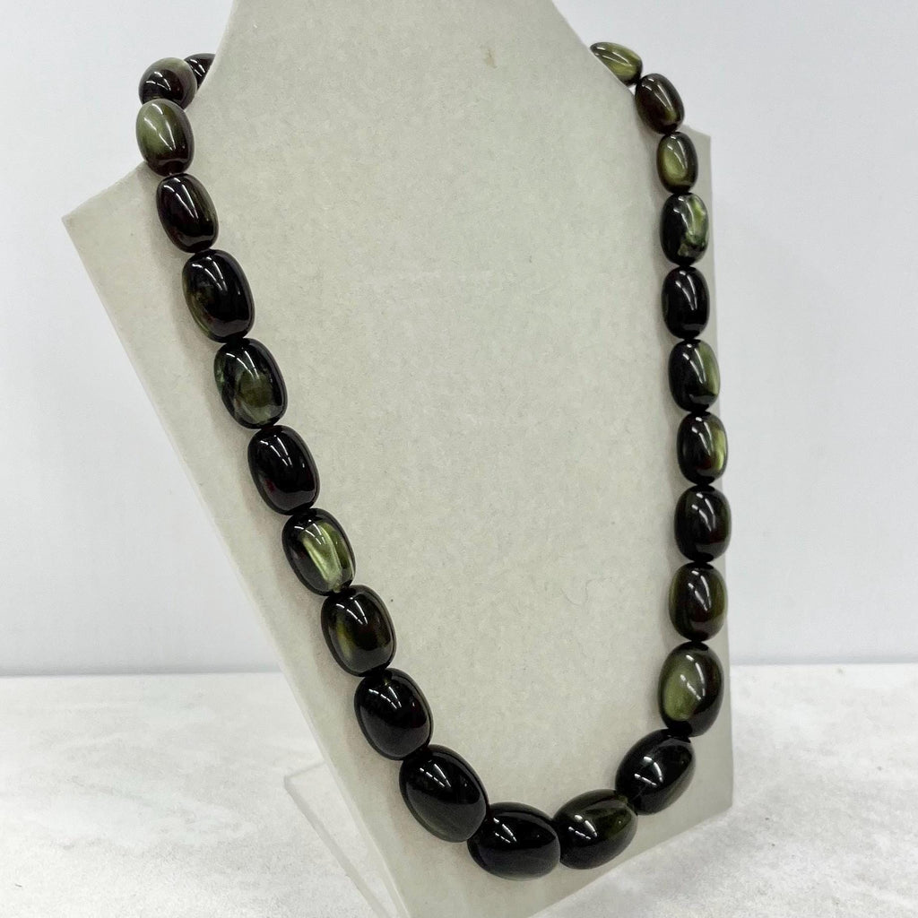 Vintage Chunky Green Cats Eye Swirl Early Plastic / Bakelite Necklace Statement Piece Vintage Jewellery 20” Long MillyOliverVintage