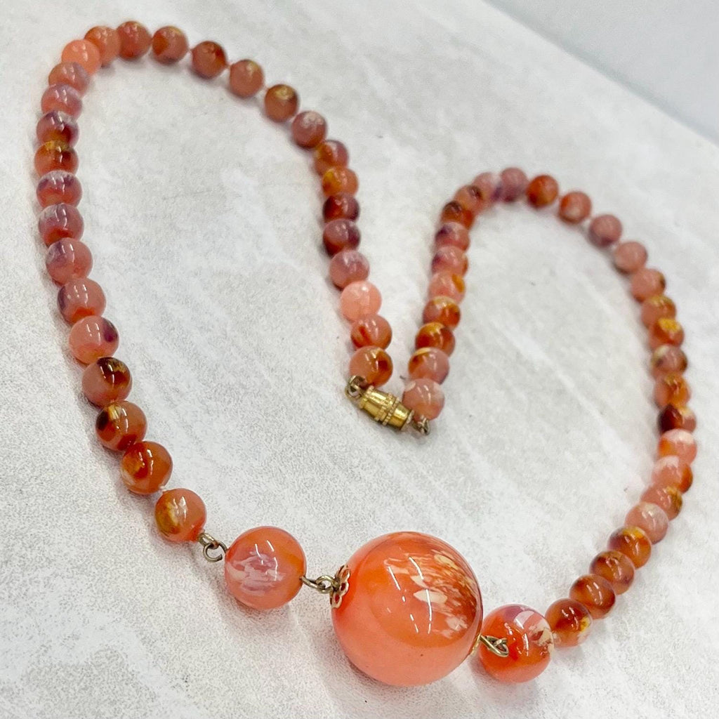 Vintage Chunky Mottled Orange Acrylic Plastic Bead Necklace Statement Piece Vintage 25” Long MillyOliverVintage