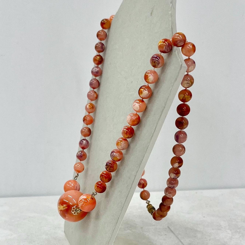 Vintage Chunky Mottled Orange Acrylic Plastic Bead Necklace Statement Piece Vintage 25” Long MillyOliverVintage