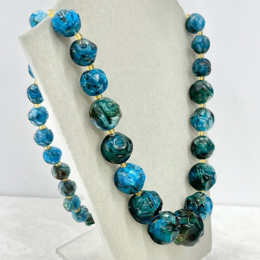 Vintage Chunky Turquoise Blue & Green Acrylic Plastic Nugget Bead Necklace 1960s - 1970’s 25” Long MillyOliverVintage