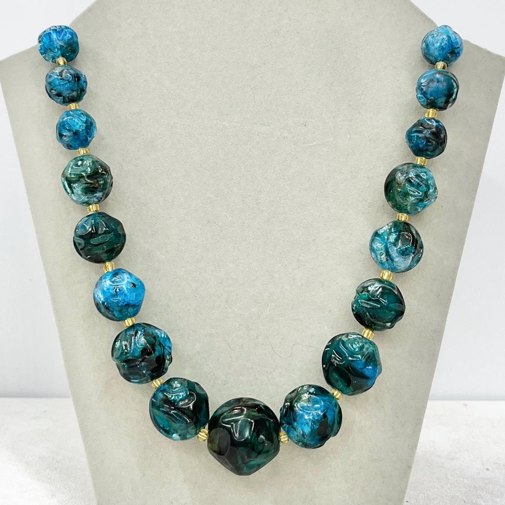 Vintage Chunky Turquoise Blue & Green Acrylic Plastic Nugget Bead Necklace 1960s - 1970’s 25” Long MillyOliverVintage