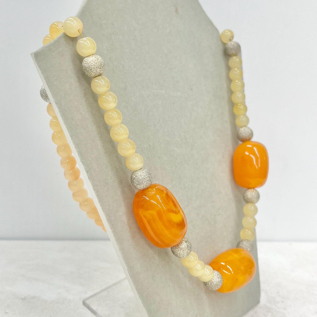 Vintage Chunky Orange & Pale Yellow Acrylic Plastic and Glass Bead Necklace 1980’s 24” Long MillyOliverVintage