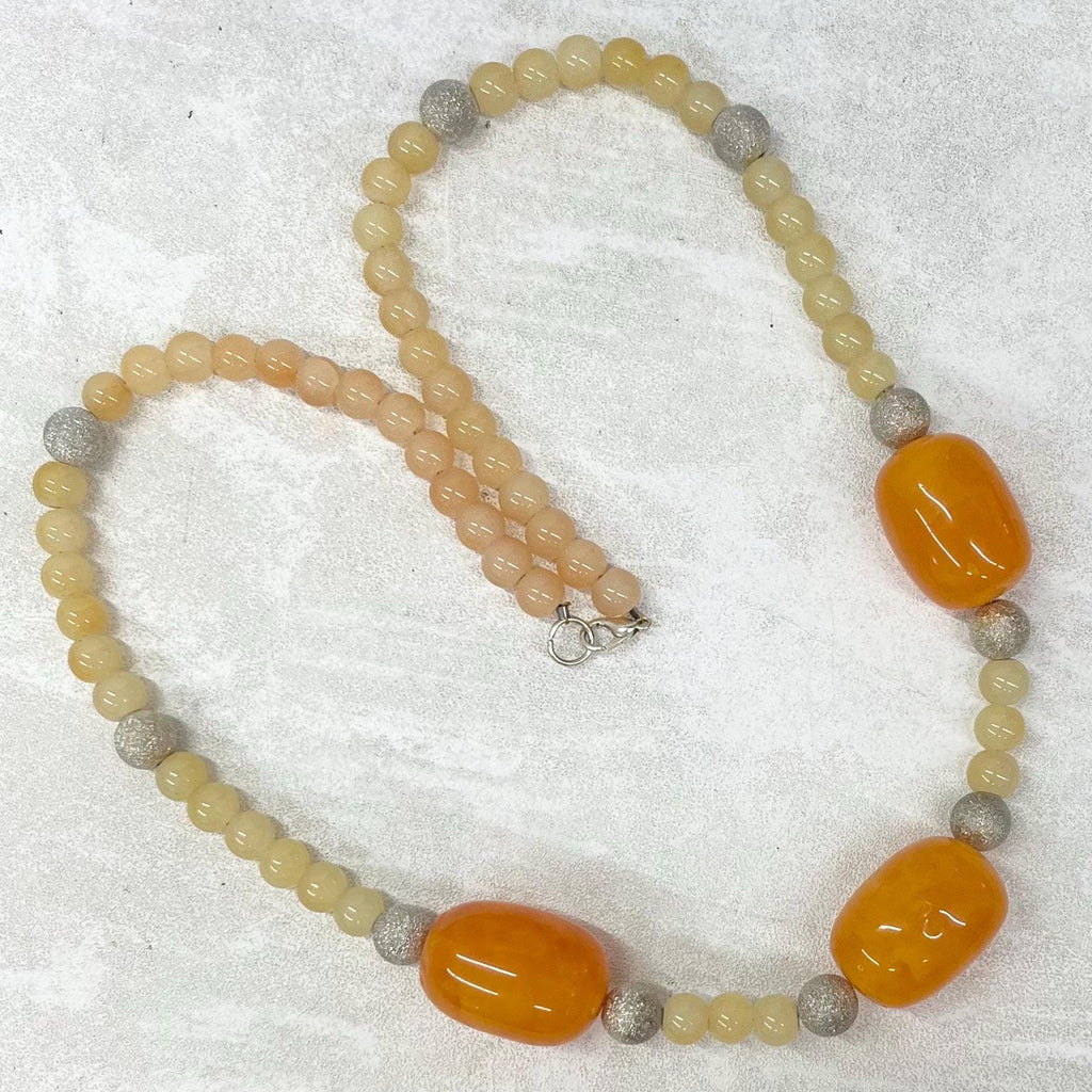 Vintage Chunky Orange & Pale Yellow Acrylic Plastic and Glass Bead Necklace 1980’s 24” Long MillyOliverVintage