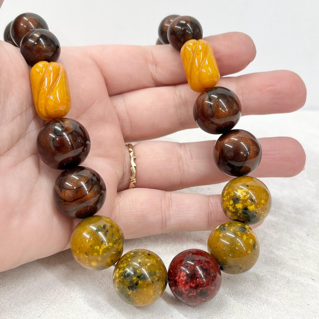 Antique Chunky Early Plastic / Bakelite Necklace Very Unusual Clasp Stamped Dep.Italy MillyOliverVintage