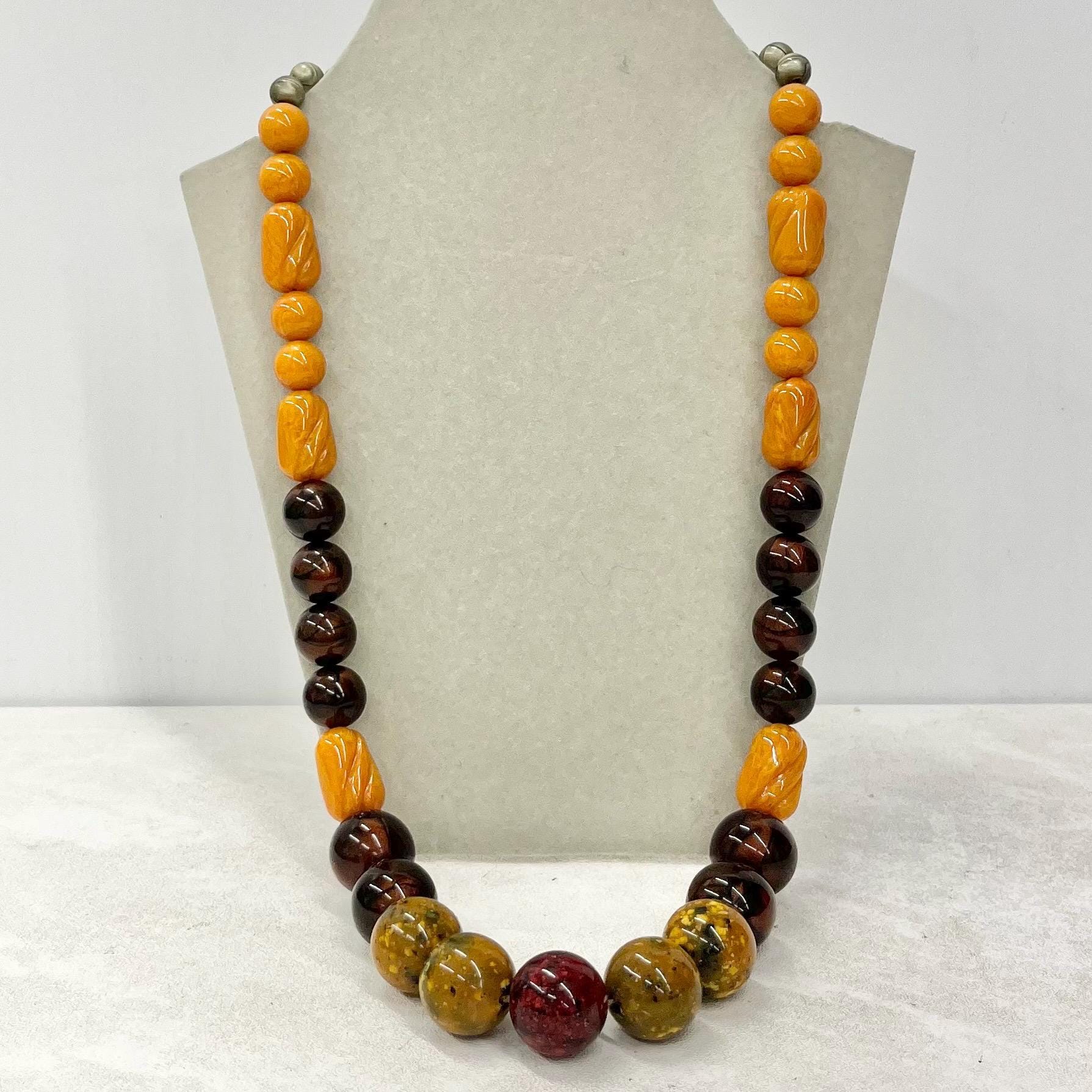 Antique Chunky Early Plastic / Bakelite Necklace Very Unusual Clasp Stamped Dep.Italy MillyOliverVintage