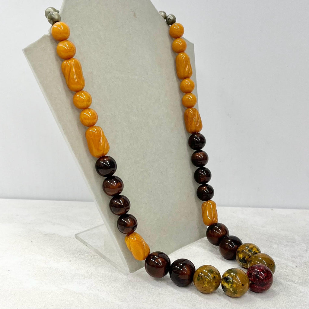 Antique Chunky Early Plastic / Bakelite Necklace Very Unusual Clasp Stamped Dep.Italy MillyOliverVintage