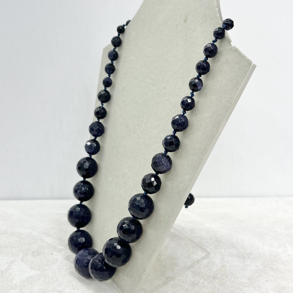 Vintage Blue Goldstone Faceted Graduated Bead Necklace Excellent Quality Beads Vintage Jewellery Hand Knotted Adjustable Length MillyOliverVintage