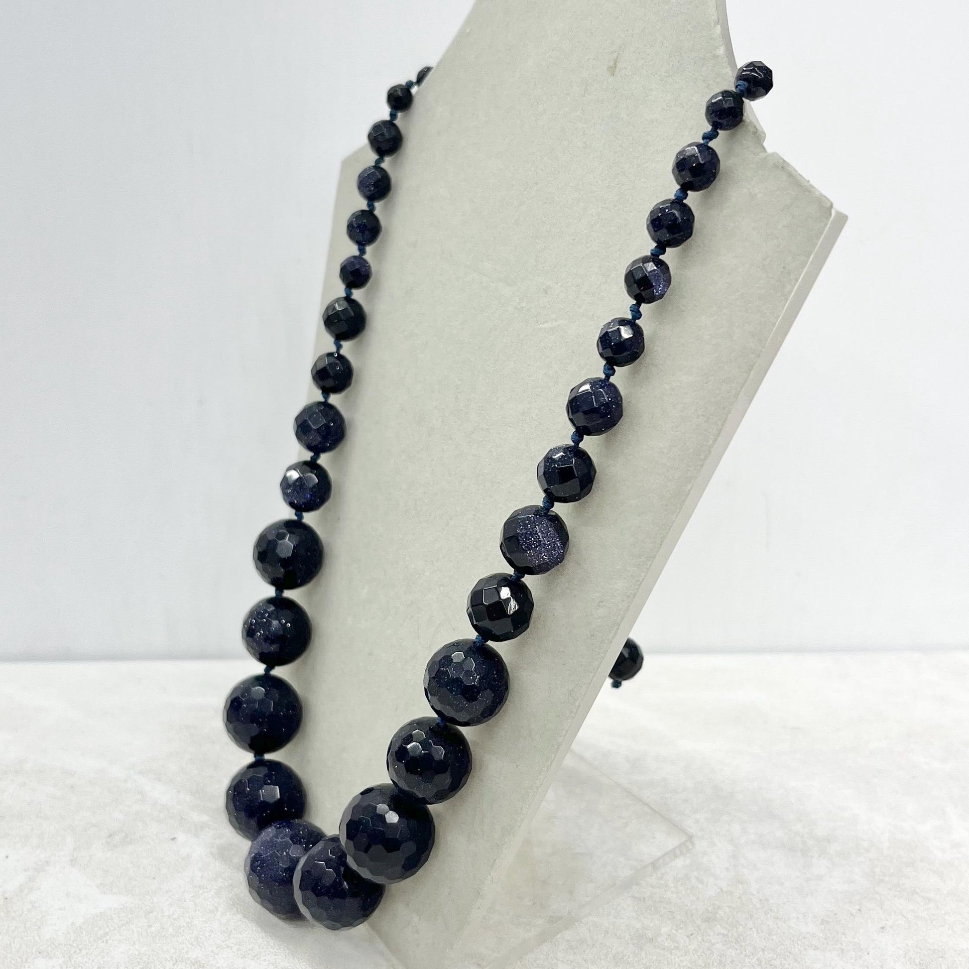 Vintage Blue Goldstone Faceted Graduated Bead Necklace Excellent Quality Beads Vintage Jewellery Hand Knotted Adjustable Length MillyOliverVintage
