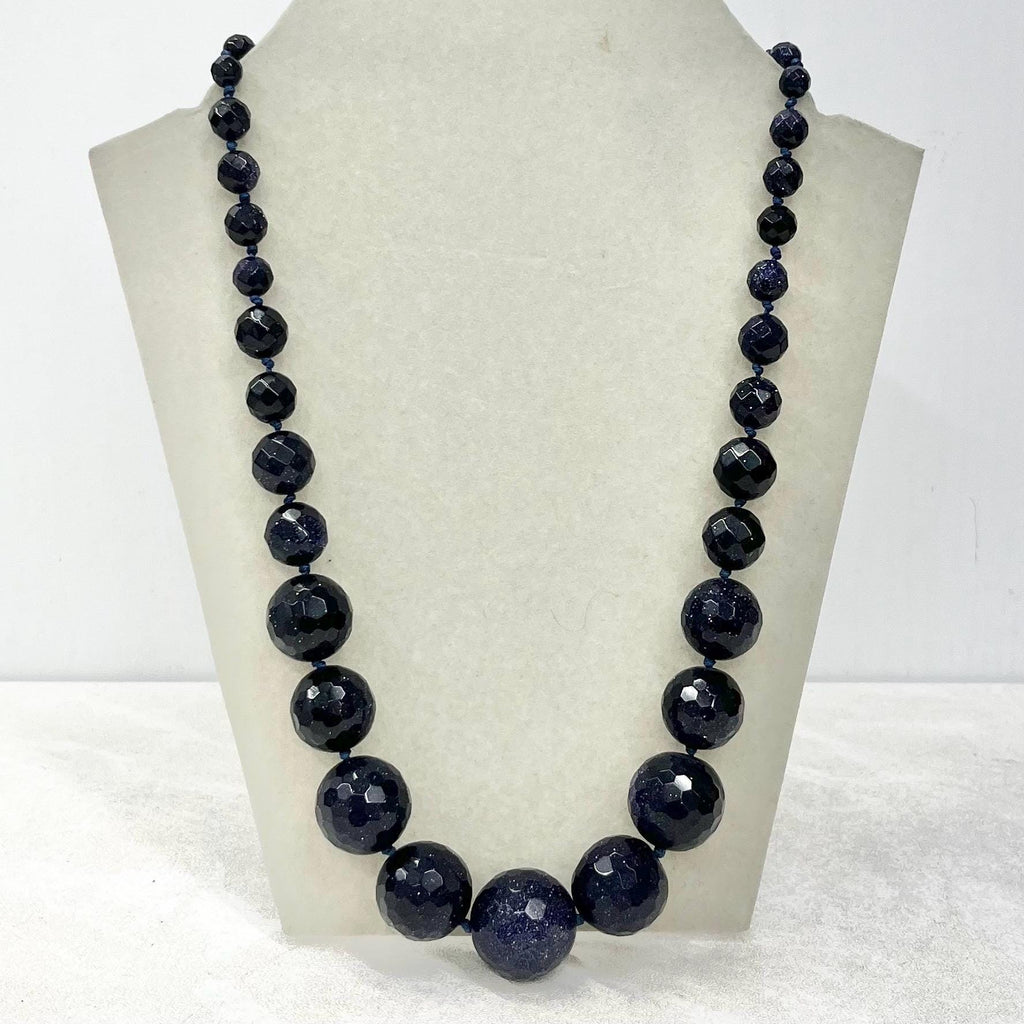 Vintage Blue Goldstone Faceted Graduated Bead Necklace Excellent Quality Beads Vintage Jewellery Hand Knotted Adjustable Length MillyOliverVintage
