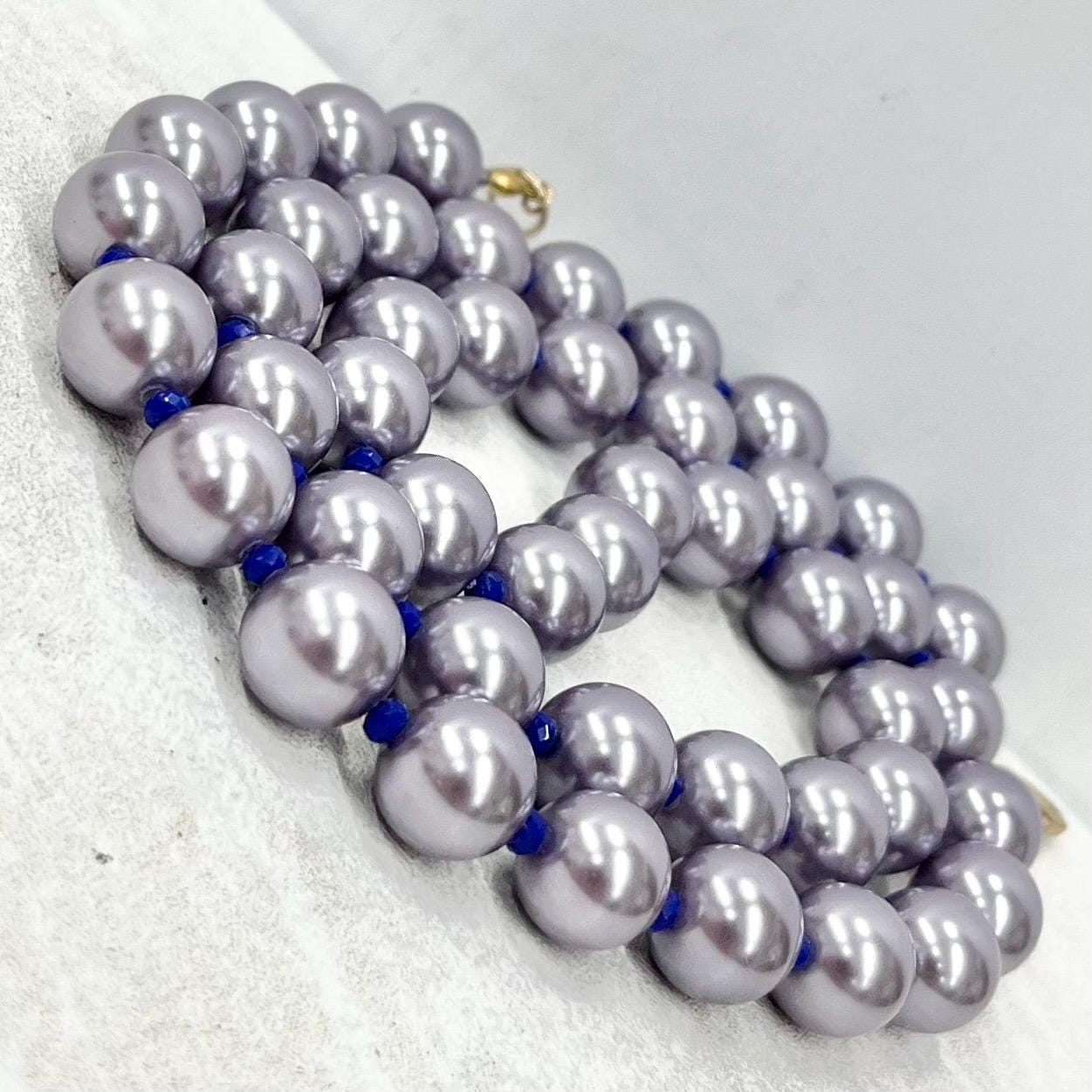 Vintage Chunky Lilac Purple & Royal Blue Glass Pearl Bead Necklace 27” Long MillyOliverVintage