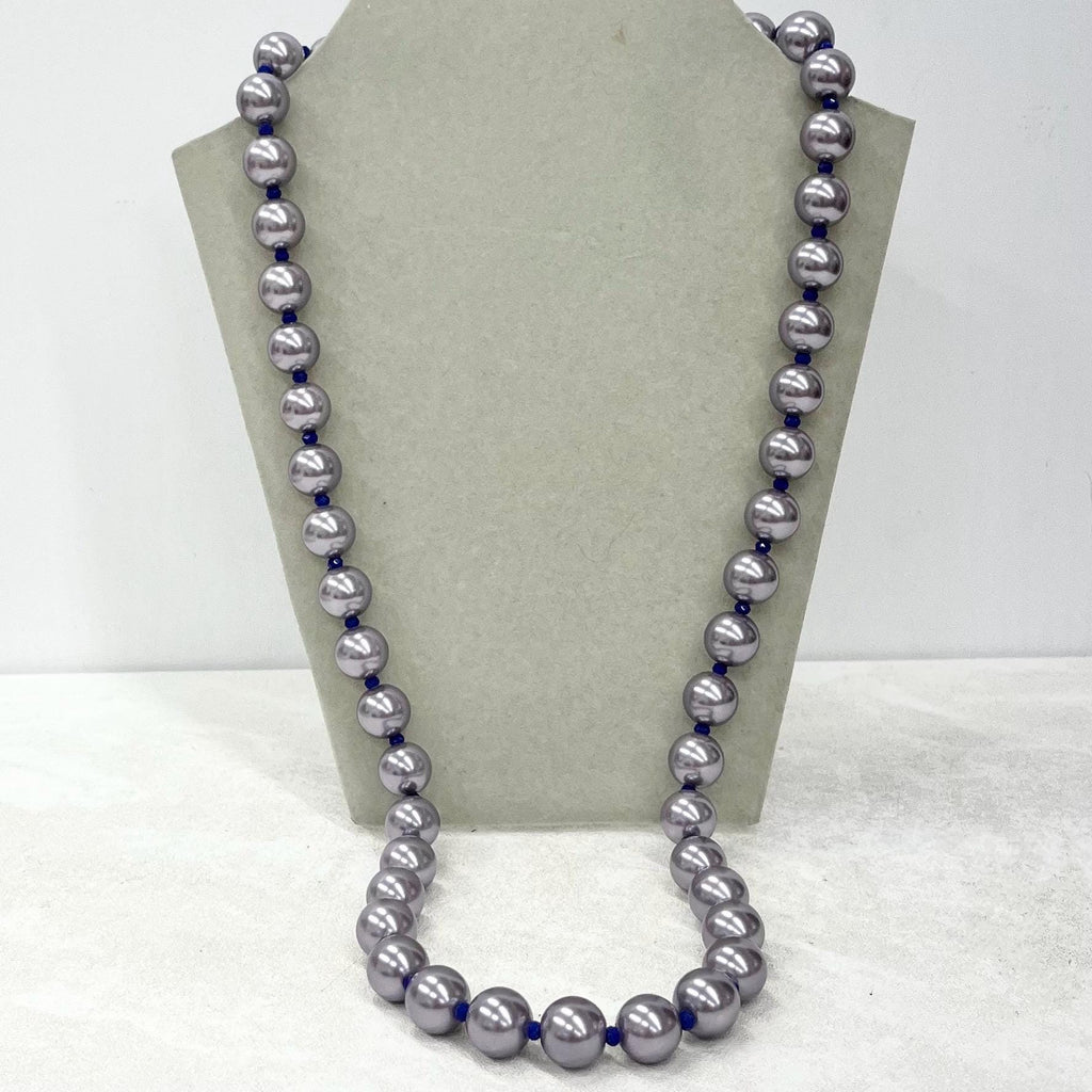 Vintage Chunky Lilac Purple & Royal Blue Glass Pearl Bead Necklace 27” Long MillyOliverVintage