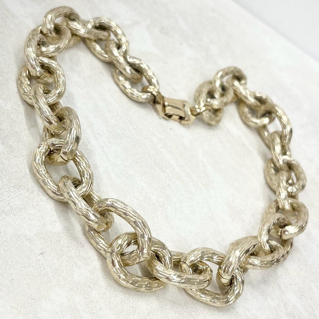 Vintage Chunky Light Gold Tone Textured Belcher Chain Necklace 1980’s Statement Chain MillyOliverVintage